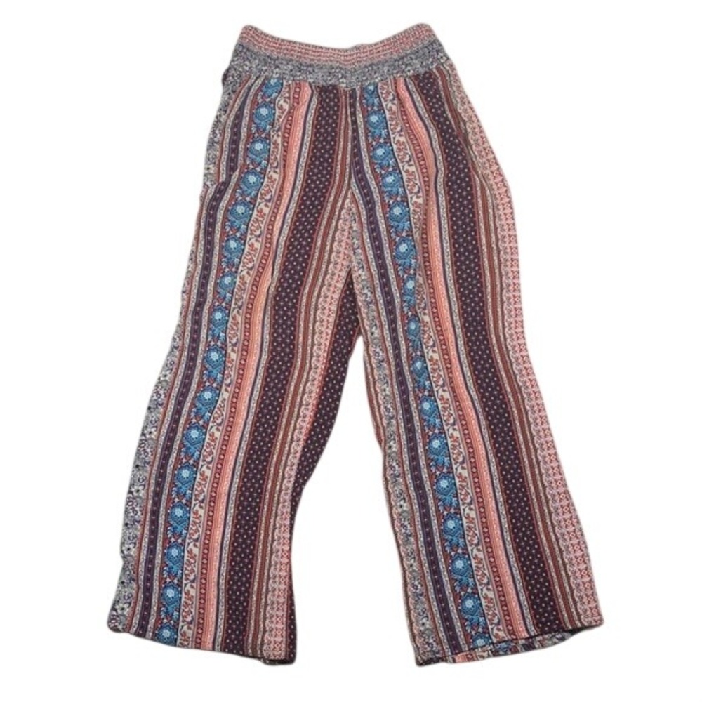 Joe B Womens Large Boho Wide Leg Palazzo Pants Multi Color Stripe Rayon C696433